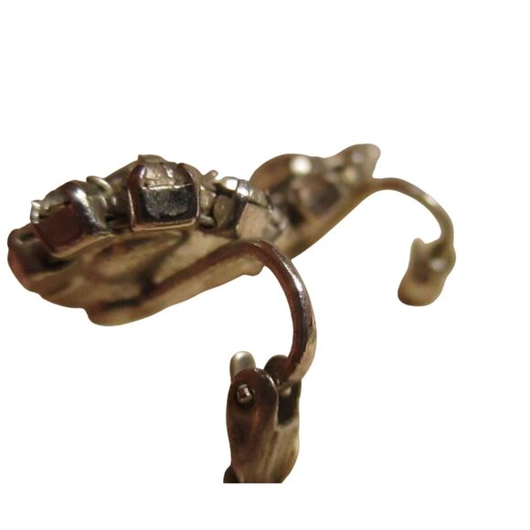 Estate Vintage Silver-Tone Rhinestone Clip-On Earrings Sparkling Floral Design - Picture 3 of 4